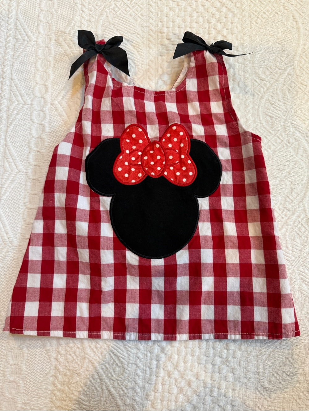 Girls Minnie Mouse Gingham Open Back Top Red White Checkered Size M Approx. 5T
